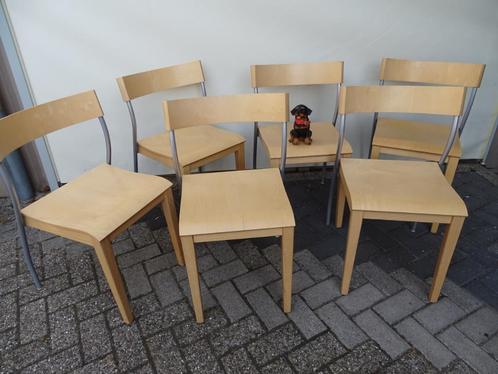 6 Beuken (stapel) stoelen, Ikea, Huis en Inrichting, Stoelen, Gebruikt, Vijf, Zes of meer stoelen, Hout, Metaal, Ophalen