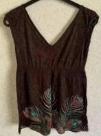 Bruine top, hemd V-hals pauwveren; XS; H&M, Hennis & maurits, Bruin, Ophalen of Verzenden, Zonder mouw, Maat 34 (XS) of kleiner