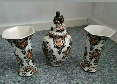 Vazen,Delft,polychroom,set,Flora,KERAMIEK,449,450,Kaststel, Huis en Inrichting, Woonaccessoires | Vazen, Nieuw, Overige kleuren