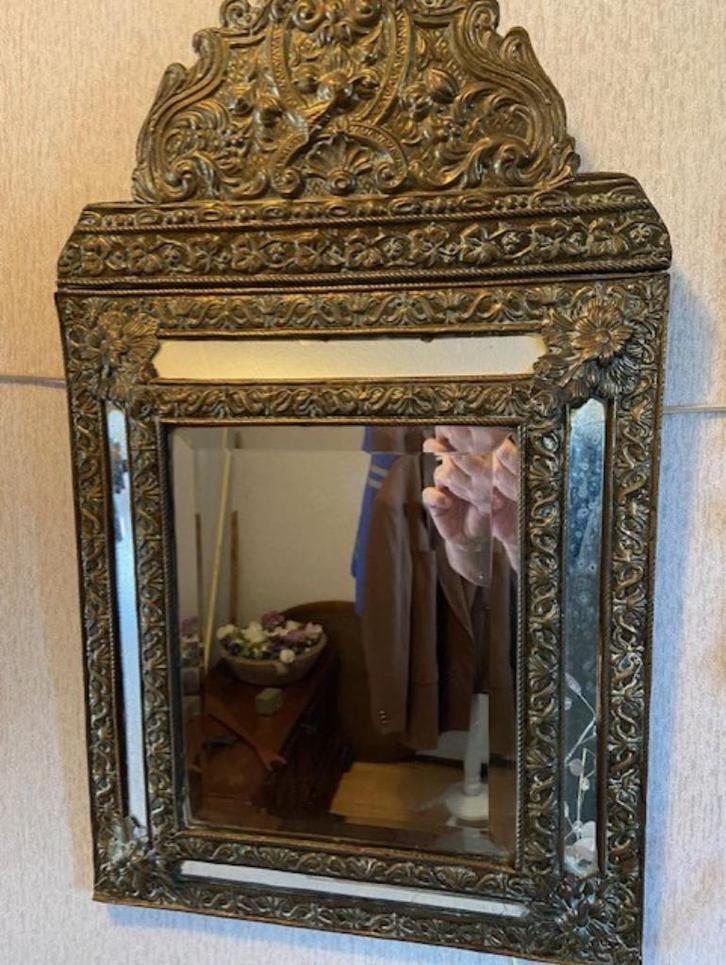 Zeldzame Antieke Napoleon III Franse messing spiegel 1850, Antiek en Kunst, Antiek | Spiegels, Minder dan 50 cm, Minder dan 100 cm