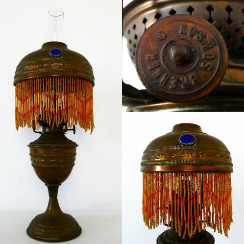 Art Deco Kosmos Brenner olielamp met kralenrand edelstenen, Antiek en Kunst, Antiek | Lampen, Ophalen of Verzenden