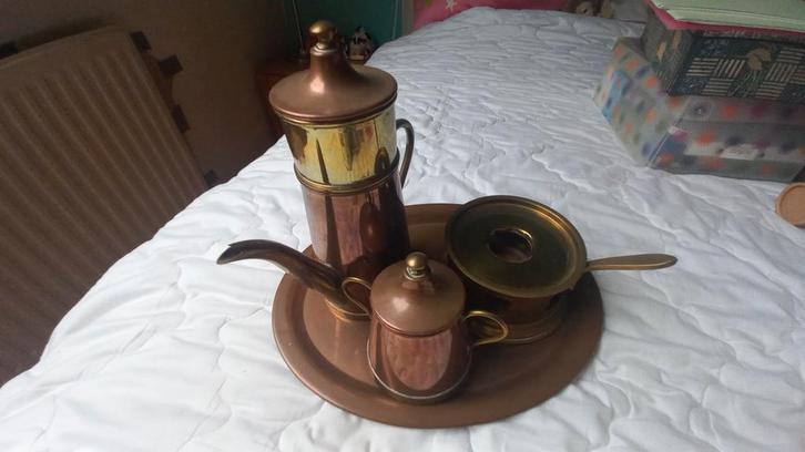 Koperen Koffiesetje met Rechaud, Huis en Inrichting, Keuken | Keukenbenodigdheden, Zo goed als nieuw, Ophalen