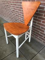 Vintage retro houten stoelen met witte poten (Set van 4), Ophalen, Gebruikt, Bruin, Vier