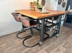 Stalen horeca tafel ijzer eikenhout one of a kind, Huis en Inrichting, Tafels | Eettafels, Ophalen, Staal stoer hout uniek, 100 tot 150 cm