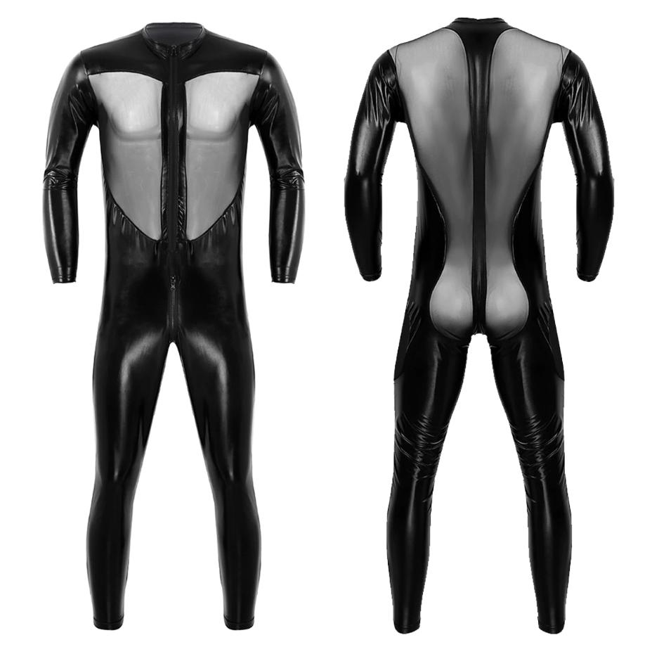 Heren zwarte doorzichtige catsuit / bodysuit leren wetlook, Verzenden, Nieuw, Overige maten, Overige thema's