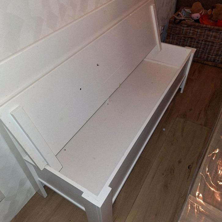 Witte eetkamerbank met opbergruimte, Huis en Inrichting, Stoelen, Gebruikt, Eén, Hout, Wit, Ophalen