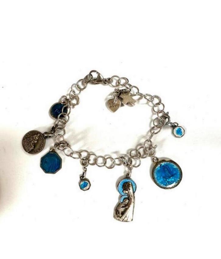 Zilveren Armband met bedels Maria en Kind, Sieraden, Tassen en Uiterlijk, Armbanden, Gebruikt, Zilver, Zilver, Met bedels of kralen