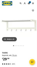 IKEA TJUSIG Kapstok - Wit,  2 stukken, Wandkapstok, Nieuw, Ophalen of Verzenden, Minder dan 100 cm