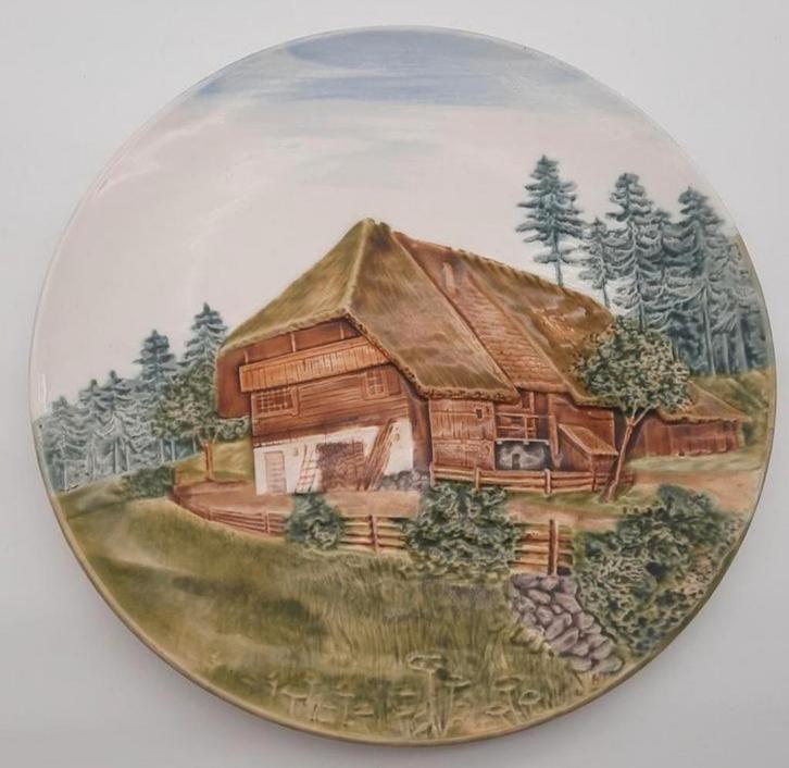 Groot keramische Duits Wandbord landschap met Boerderij, Antiek en Kunst, Antiek | Wandborden en Tegels, Ophalen of Verzenden