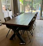 Massief eiken tafel 2.80 meter stalen onderkant, 100 tot 150 cm, Eikenhout, Ophalen of Verzenden, Zo goed als nieuw