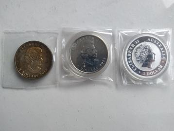 👍 3x 1 OZ Canada 5 dollars 2012 2013 Australian Kookaburra beschikbaar voor biedingen