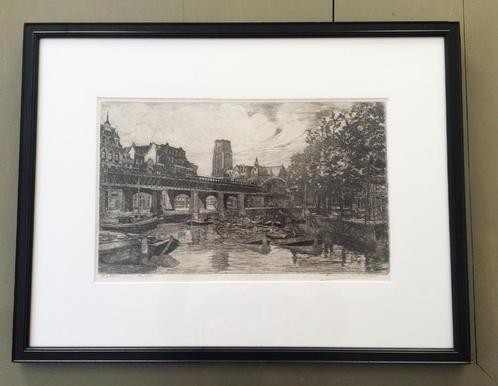Ets Rotterdam de Kolk van Marius Janssen, Antiek en Kunst, Kunst | Schilderijen | Klassiek, Ophalen of Verzenden