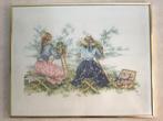 Geborduurd zomers schilderij met goud kleurige lijst, Ophalen of Verzenden, Zo goed als nieuw, Schilderij, Minder dan 50 cm