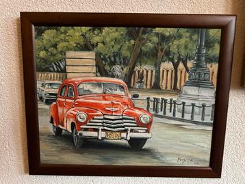 Cuba Chevrolet rood auto oldtimer klassieker Schilderij beschikbaar voor biedingen