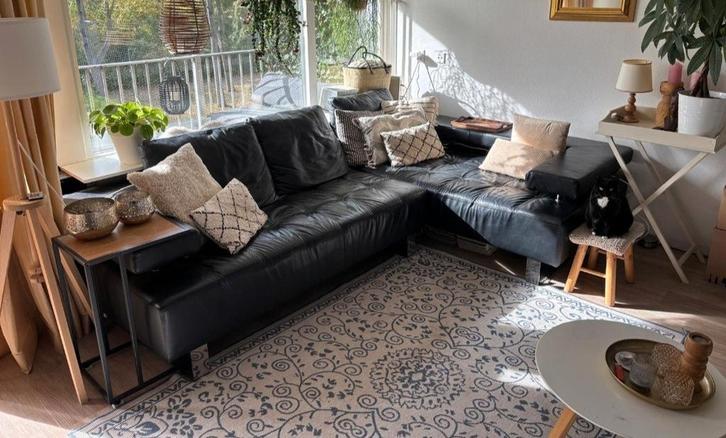 2 banken zwart leer merk MONTEL, Huis en Inrichting, Banken | Complete zithoeken, Gebruikt, Leer, Ophalen of Verzenden