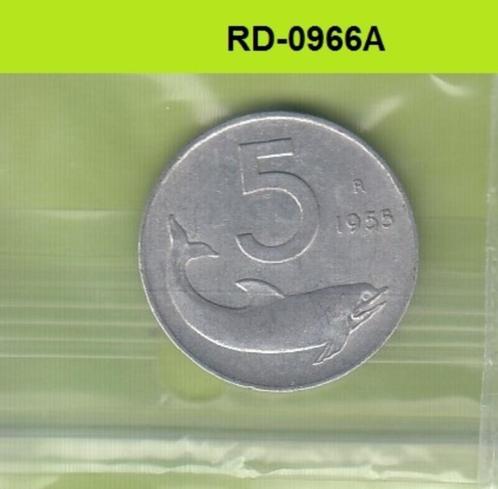 S8-RED-0966 Italy 5 LIRE 1955  VF KM92, Postzegels en Munten, Munten | Europa | Niet-Euromunten, Italië, Verzenden