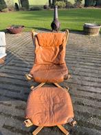 Vintage Leren Relaxstoel met Voetenbank, Huis en Inrichting, Stoelen, Gebruikt, Bruin, Ophalen of Verzenden, Eén