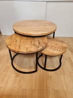 Prachtige ronde houten (mango) salontafel 3 stuks, Ophalen, Zo goed als nieuw, Rond, Minder dan 55 cm