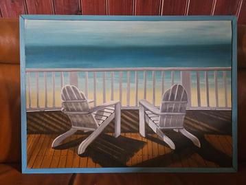 Schilderij strandstoelen canvas 50 bij 70 olieverf beschikbaar voor biedingen