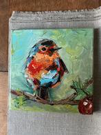 Vogel ~ Roodborstje ~ kleintje kunst ~ atelier, Huis en Inrichting, Ophalen of Verzenden, Nieuw, Schilderij, Minder dan 50 cm
