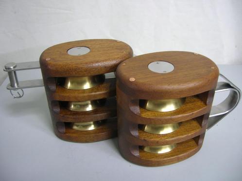 Houten blokken, drie-schijfs, 18 - 20 mm, teak, Watersport en Boten, Accessoires en Onderhoud, Nieuw, Lijn of Blok, Ophalen of Verzenden