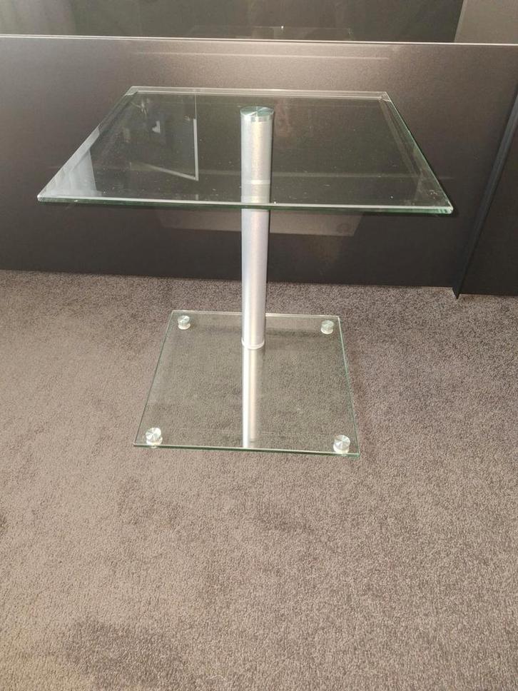 Glazen Bijzettafel met Draaibaar Blad - Stijlvol!, Huis en Inrichting, Tafels | Bijzettafels, Gebruikt, Vierkant, 45 tot 60 cm