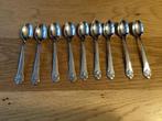 9 antieke theelepels verzilverd 13 cm., Ophalen of Verzenden