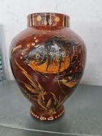 Vintage Keramische Vaas met Vis Motief, Ophalen of Verzenden