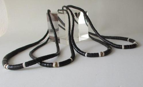 Kett. KT09: Mooie Zwarte Schelp ketting-41+43cm. met Wit, Sieraden, Tassen en Uiterlijk, Kettingen, Nieuw, Steen of Mineraal, Zwart