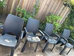 4 antraciet stapelbare stoelen met kussens, Ophalen, Gebruikt, Kunststof
