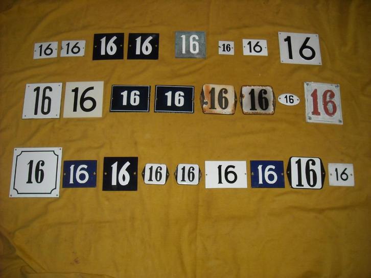 oud emaille huisnummer 16 ook 17 18 19 20 21 22 23 24 25 26, Antiek en Kunst, Antiek | Emaille, Ophalen of Verzenden