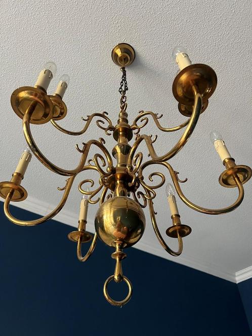 ✨ Grote messing bolkroonluchter met 6 armen - dimbaar ✨, Huis en Inrichting, Lampen | Kroonluchters, Zo goed als nieuw, Ophalen