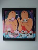 Dikke dames Schilderij van twee vrouwen met gebak, Antiek en Kunst, Ophalen of Verzenden