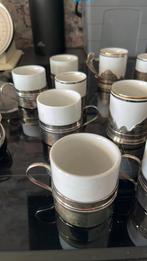 Porseleinen koffiekopjes in metalen houder 12stuks, Ophalen of Verzenden