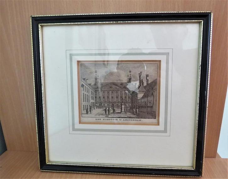 Prent Amsterdam, Verzamelen, Foto's en Prenten, Gebruikt, Prent, Gebouw, Voor 1940, Ophalen of Verzenden