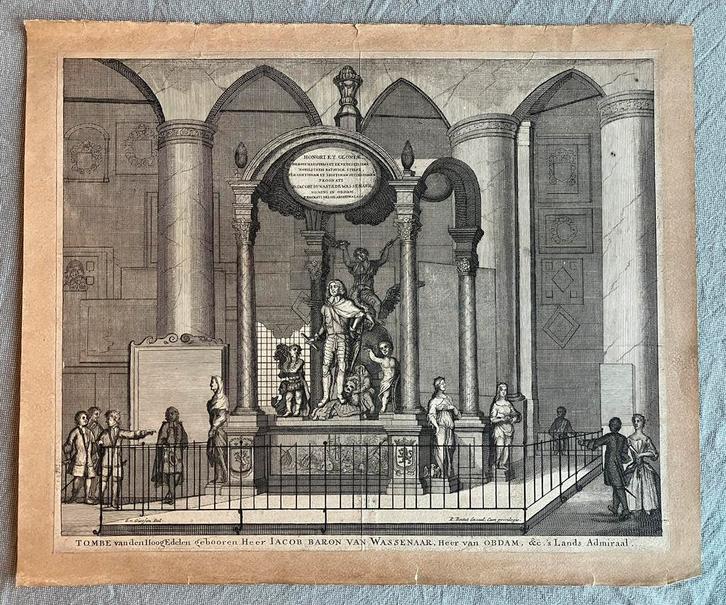 Praalgraf admiraal Jacob baron van Wassenaer van Obdam, 1665, Antiek en Kunst, Kunst | Etsen en Gravures, Ophalen of Verzenden