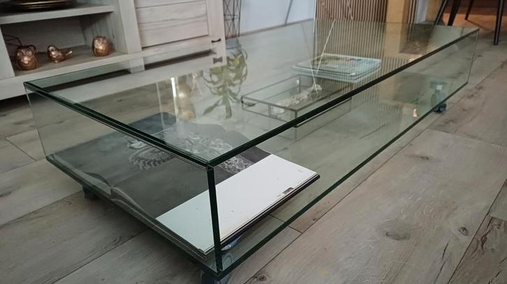 Verrijdbare glazen salontafel, Huis en Inrichting, Tafels | Salontafels, Zo goed als nieuw, Minder dan 50 cm, 50 tot 100 cm, 100 tot 150 cm