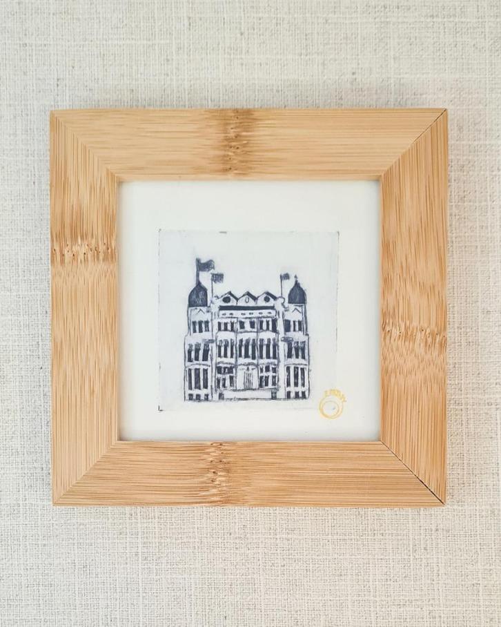 Ets Hotel New York Rotterdam 10x10 cm, handgemaakt, Huis en Inrichting, Woonaccessoires | Schilderijen, Tekeningen en Foto's, Nieuw