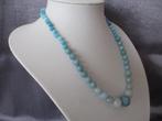 Halsketting met facetgeslepen aquamarijnkleurige jade kralen, Verzenden, Nieuw, Blauw, Steen of Mineraal