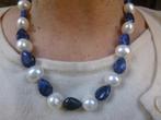 Collier grote Parels afgewisseld met Lapis Lazuli, Sieraden, Tassen en Uiterlijk, Antieke sieraden, Verzenden, Overige materialen