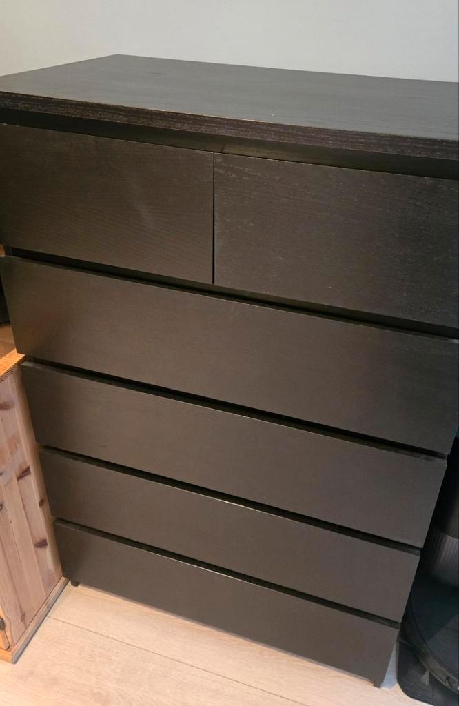 Ikea Malm ladekast 6 lades zwart, Huis en Inrichting, Kasten | Ladekasten, Gebruikt, Minder dan 100 cm, 50 tot 100 cm, 25 tot 50 cm