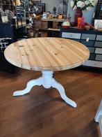 Landeljke ronde tafel wit/blank 108 cm bolpoot, Huis en Inrichting, 100 tot 150 cm, 100 tot 150 cm, Grenenhout, Rond