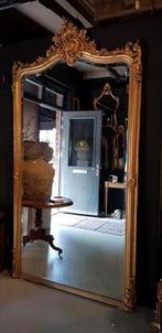 Antieke Franse bladgouden kuifspiegel.(2.60 mtr.hoog.), Ophalen of Verzenden, Rechthoekig, Minder dan 50 cm