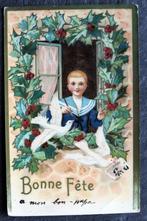 Hij opent het venster op Kerst voor duivenpost, 1909, Verzamelen, Ansichtkaarten | Themakaarten, Gelopen, Feest(dag), Voor 1920