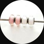 Pandora murano facet 2x Roze, 2x Wit, Glas of Kristal, Pandora, Ophalen of Verzenden, Zo goed als nieuw