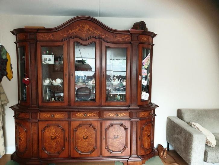 Mahoniehouten buffet/ vitrinekast, Huis en Inrichting, Kasten | Buffetkasten, Gebruikt, 150 tot 200 cm, 25 tot 50 cm, Overige houtsoorten