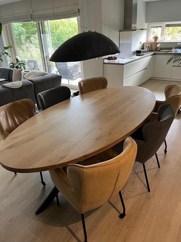 Goossens ovale eettafel 260cm incl 6 stoelen buffalo leer beschikbaar voor biedingen