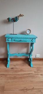 Turqoise vintage bureautje / sidetable, Ophalen, 25 tot 50 cm, Rechthoekig, 50 tot 100 cm