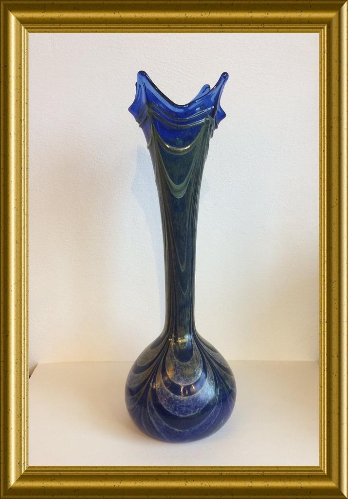 Prachtige vaas met iriserende kleuren, kobaltblauw / goud, Antiek en Kunst, Antiek | Glas en Kristal, Ophalen of Verzenden