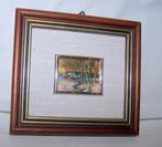 Kunstlithografie miniatuur op goudfolie. 10x11cm. Izgs., Ophalen of Verzenden